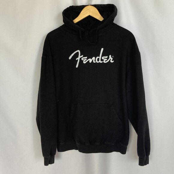 Fender Unisex Spaghetti Logo Black Hoodie White Logo Size Large EUC - Picture 2 of 10